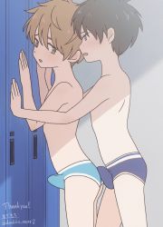  2boys against_locker animated animated_gif artist_name behind_another black_hair blue_briefs blue_male_underwear breathing briefs brown_eyes brown_hair bulge child_on_child dondoko_mztr erection erection_under_clothes grinding heads_together humping indoors locker locker_room looking_back male_focus male_underwear multiple_boys open_mouth original short_hair shota standing underwear underwear_only yaoi  rating:Explicit score:926 user:FabricioDias