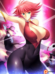  1girl aqua_eyes breasts covered_erect_nipples cutie_honey cutie_honey_(character) gloves haganef huge_breasts impossible_clothes red_hair skin_tight  rating:Questionable score:42 user:danbooru
