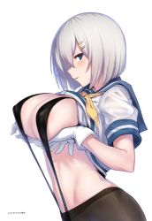 10s 1girl bad_id bad_twitter_id black_pantyhose blue_eyes breast_hold breasts clothes_lift covered_erect_nipples gloves hair_ornament hair_over_one_eye hairclip hamakaze_(kancolle) kantai_collection large_breasts looking_at_viewer pantyhose school_uniform serafuku shirt shirt_lift short_hair silver_hair slingshot_swimsuit solo swimsuit ulrich_(tagaragakuin) white_gloves rating:Sensitive score:76 user:danbooru