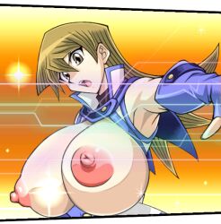  1girl blonde_hair breastless_clothes breasts breasts_out brown_eyes duel_academy_uniform_(yu-gi-oh!_gx) game_mod huge_breasts large_areolae large_nipples long_hair looking_at_viewer mod nipples nude_mod open_mouth rochestedorm tenjouin_asuka yu-gi-oh! yu-gi-oh!_duel_links yu-gi-oh!_gx 