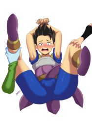  absurdres armor armpits bound bound_wrists bulge cabba caulifla dragon_ball dragon_ball_super highres imminent_penetration morris1611 scared scared_expression tight_clothes vados_(dragon_ball)  rating:Explicit score:11 user:Gummyzilla