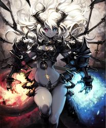 10s 1girl armor artist_request black_sclera breastplate colored_sclera colored_skin cross cygames demon_girl demon_horns dragon_girl dragon_horns dragon_tail fire flame_and_glass gauntlets grey_skin heterochromia horns ice long_hair long_tail official_art pointy_ears revealing_clothes scar serious shadowverse shingeki_no_bahamut shoulder_armor sword tail veins weapon white_hair rating:Sensitive score:11 user:danbooru