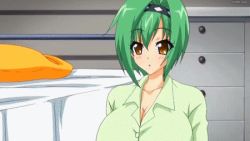  10s 1girl aiba_matsuri animated animated_gif breast_expansion grabbing_another&#039;s_breast breasts brown_eyes bursting_breasts cleavage covered_erect_nipples grabbing green_hair huge_breasts lowres oppai_heart solo  rating:Questionable score:216 user:von_karma