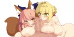  1boy 2girls ahoge animal_ear_fluff animal_ears animated arched_back biting blonde_hair blush bow braid braided_bun breasts cleavage cooperative_fellatio dark-skinned_male dark_skin drooling erection eyes_visible_through_hair fate/grand_order fate_(series) fellatio foreskin foreskin_biting fox_ears fox_tail green_eyes hair_between_eyes hair_bun hair_intakes hair_ribbon heart heart-shaped_pupils hetero huge_breasts kunabishi large_breasts large_penis looping_animation multiple_girls nero_claudius_(fate) nero_claudius_(fate)_(all) nero_claudius_(fate/extra) nipples nude oral penis penis_awe pink_hair pixel_art ponytail pov precum puffy_nipples ribbon saliva simple_background smegma symbol-shaped_pupils tagme tail tamamo_(fate) tamamo_no_mae_(fate/extra) tongue tongue_out uncensored video white_background  rating:Explicit score:272 user:Hydra7th