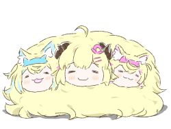  3girls :3 ahoge animal_ear_fluff animal_ears blonde_hair blue_hair blush closed_mouth dog_ears dog_girl fluffy fukuinu_daddy fuwawa_abyssgard hololive hololive_english horns mococo_abyssgard multicolored_hair multiple_girls open_mouth pink_hair sheep_girl sheep_horns siblings simple_background sisters streaked_hair tsunomaki_watame twins virtual_youtuber white_background 