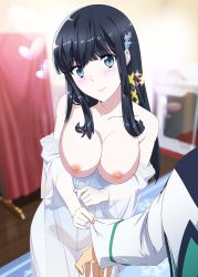  1girl bare_shoulders black_hair blue_eyes blush breasts breasts_out cleft_of_venus highres large_breasts long_hair looking_at_viewer mahouka_koukou_no_rettousei nipples pussy shiba_miyuki smile tagme  rating:Explicit score:79 user:sorazyx