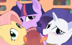  1boy 3girls blush censored fellatio fluttershy furry heart heart_censor licking multiple_girls my_little_pony my_little_pony:_friendship_is_magic oral pointless_censoring rarity_(my_little_pony) saliva tongue tongue_out twilight_sparkle usg_ishimura  rating:Explicit score:31 user:Domestic_Importer