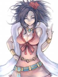  1girl black_hair breasts cleavage deborah_(dq5) dragon_quest dragon_quest_v dress flower fumio_(rsqkr) large_breasts mature_female pointing rose solo white_background  rating:Sensitive score:52 user:danbooru