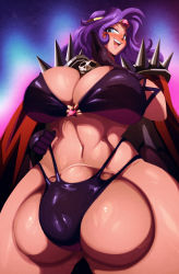  1futa black_gloves blue_eyes blush breasts cape circlet cleavage futanari gloves highres huge_breasts huge_testicles jewelry long_hair naga_the_serpent navel necklace open_mouth penis purple_eyes purple_hair riendonut shoulder_spikes skull skull_necklace slayers smile solo spikes testicles thick_thighs thighs wide_hips  rating:Explicit score:39 user:JustHere4Butts