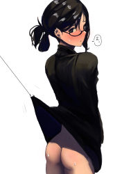 1boy absurdres artist_request ass black_hair blush glasses highres lifting_another&#039;s_clothes long_hair pout trap rating:Explicit score:46 user:DoctorWasabi