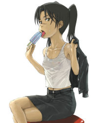  00s 1girl amasawa_yuuko breasts brown_hair covered_erect_nipples dennou_coil food glasses loli nipples popsicle see-through skirt small_breasts solo sweat tank_top twintails wet yoneda_taishou  rating:Questionable score:23 user:accRei