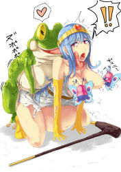  ! !! 1girl all_fours antennae batterfly bestiality blue_hair blush bonsuke boots breast_sucking breasts chunsoft circlet creature doggystyle double_breast_sucking dragon_quest dragon_quest_iii elbow_gloves enix female_focus frog frogger_(dragon_quest) gloves group_sex heart inflation interspecies kneeling large_breasts licking long_hair long_tongue looking_back monster open_mouth red_eyes sage_(dq3) saliva sex sex_from_behind simple_background spoken_double_exclamation_mark spoken_exclamation_mark spoken_heart staff stomach_bulge surprised sweat text_focus tiara tongue tongue_out torn_clothes torso_grab translated trembling white_background 