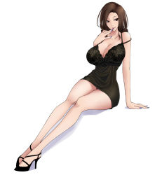 1girl arm_support baru_(val-val) breasts curvy finger_to_mouth high_heels highres huge_breasts legs long_legs mature_female nail_polish original solo thighs wide_hips rating:Questionable score:279 user:xhiom