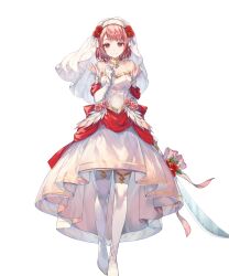  1girl boots bow bridal_veil bride detached_sleeves dress fire_emblem fire_emblem_engage fire_emblem_heroes flower gloves gold_trim hairband halterneck highres holding holding_sword holding_weapon lapis_(fire_emblem) lapis_(mighty_bride)_(fire_emblem) looking_at_viewer miwabe_sakura nintendo non-web_source official_alternate_costume official_art pink_eyes pink_hair red_bow red_flower red_rose rose solo sword tachi-e thigh_boots thighhighs two-tone_hairband veil weapon wedding_dress white_background white_dress white_gloves white_hairband yellow_hairband zettai_ryouiki 