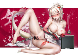 1girl anal anal_beads anal_fluid anal_object_insertion arknights arm_support bar_censor barefoot blush breasts breasts_out censored closed_eyes clothes_lift clothes_pull collarbone colored_skin dragon_girl dragon_horns dragon_tail dress dress_lift dress_pull facing_viewer female_focus female_pubic_hair folded_fan folding_fan full_body gradient_skin grey_hair hair_bun hair_ornament hair_stick hand_fan high_heels highres holding holding_fan horns incense_burner large_breasts leg_tattoo leg_up lying nian_(arknights) nian_(unfettered_freedom)_(arknights) nipples nose_blush object_insertion official_alternate_costume on_side open_mouth panties pubic_hair purple_eyes pussy red_background red_skin sex_toy shoes short_hair short_ponytail side-tie_panties single_hair_bun single_shoe solo tail tattoo toenails two-tone_background underwear v-shaped_eyebrows von.franken white_background white_footwear rating:Explicit score:37 user:danbooru