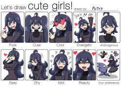 &gt;_&lt; 1girl ? @_@ ahoge alternate_hairstyle artist_name bespectacled black_eyes black_sclera blush breasts closed_eyes colored_sclera creatures_(company) dress drooling english_text female_focus floating flying_sweatdrops full_body game_freak gen_1_pokemon gen_3_pokemon gen_6_pokemon gengar ghost glasses hairband half-closed_eyes hand_up happy heart hex_maniac_(pokemon) highres large_breasts long_hair long_sleeves looking_at_viewer looking_away looking_to_the_side matching_hair/eyes medium_breasts multicolored_eyes multiple_views nintendo npc_trainer open_mouth phantump pink_eyes pokemon pokemon_(creature) pokemon_xy purple_dress purple_eyes purple_hair purple_hairband putri_(somedude1727) saliva short_hair shuppet shy simple_background smile socks standing sweat teeth text_focus trembling turtleneck turtleneck_dress twintails upper_body v_arms waving wavy_mouth white_background white_legwear yellow_eyes rating:Sensitive score:22 user:AngryZapdos