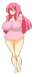 breasts closed_eyes curvy dress huge_breasts legs long_hair miniskirt original pink_hair pointy_ears simple_background skirt smile solo standing wide_hips zeon_(pixiv722928) rating:Questionable score:10 user:Xander