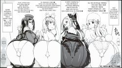 4girls against_wall anastasia_hoshin angry ass bent_over blush bow bowtie clenched_teeth crusch_karsten dress emilia_(re:zero) from_behind hand_fan hat highres huge_ass looking_back military military_uniform monochrome multiple_girls panties presenting priscilla_barielle re:zero_kara_hajimeru_isekai_seikatsu standing take_your_pick teeth thick_thighs thighs translation_request underwear uniform wide_hips rating:Questionable score:113 user:doggydown