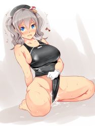 10s 1girl aftersex barefoot beret blue_eyes blush breasts clothes_pull clothing_aside commentary_request competition_swimsuit cum full_body gloves hair_between_eyes hat heart kantai_collection kashima_(kancolle) large_breasts long_hair looking_at_viewer nasipasuta one-piece_swimsuit one-piece_swimsuit_pull open_mouth sidelocks silver_hair simple_background sitting solo spread_legs swimsuit swimsuit_aside trembling twintails wavy_hair white_gloves rating:Explicit score:36 user:danbooru