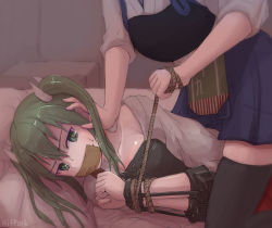 10s 2girls bdsm bondage bound bound_wrists duct_tape femdom gag gagged green_eyes green_hair head_out_of_frame ifpark_(ifpark.com) improvised_gag kaga_(kancolle) kantai_collection long_hair looking_at_viewer multiple_girls rope tape tape_gag twintails twitter_username yuri zuikaku_(kancolle) rating:Questionable score:100 user:danbooru