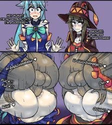  2boys 2girls anal anus aqua_(konosuba) ass ass_grab before_and_after blush clothed_sex colored_skin comic dark-skinned_male dark_skin defeat donkaqq dress english_text erection forced frilled_skirt frills fucked_silly green_skin heart hetero highres huge_penis instant_loss interracial kono_subarashii_sekai_ni_shukufuku_wo! loli looking_at_viewer mating_press megumin moaning multiple_boys multiple_girls penis rape sex skirt spoken_heart spread_legs testicles text_focus uncensored wavy_mouth  rating:Explicit score:378 user:Perv-Ultra
