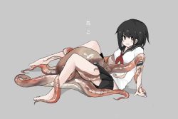 1girl :| animal arm_support bad_id bad_twitter_id barefoot bestiality black_eyes black_hair black_sailor_collar black_skirt blush breasts closed_mouth commentary fine_art_parody full_body grey_background hair_between_eyes looking_at_viewer medium_breasts midriff miniskirt neckerchief octopus original outo_eguchi parody pleated_skirt red_neckerchief sailor_collar school_uniform serafuku shirt short_hair short_sleeves simple_background skirt solo the_dream_of_the_fisherman&#039;s_wife translated white_shirt rating:Sensitive score:45 user:danbooru