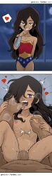  1boy 1girl age_difference breasts dc_comics finger_in_another&#039;s_mouth gnsisir in_heat loli naughty_face nipples pov sex size_difference small_breasts smile uncensored vaginal wonder_woman 
