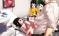 1boy 3girls a-801 age_difference animal_print barefoot black_hair blush bottomless cervix clothed_sex clothes_lift drooling endoscope eyebrows feet flat_chest hetero highres indoors knees_up legs_up loli long_hair long_sleeves lying machine multiple_girls nipples nose older_man_and_younger_girl on_back open_mouth original print_shirt profile pussy_juice rabbit_print saliva sex sexually_suggestive shirt shirt_lift sitting skirt soles spread_legs tagme teeth toes tongue tongue_out upper_teeth_only rating:Explicit score:287 user:chocolate_barnacle