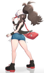  1girl absurdres ass breasts gonzarez highres hilda_(pokemon) huge_ass large_breasts pokemon pokemon_bw simple_background solo white_background 