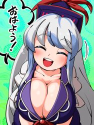  1girl breasts cleavage happy imijikumo36 kamishirasawa_keine large_breasts smile solo touhou 