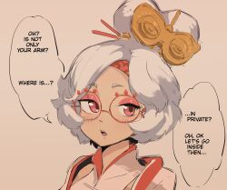  absurdres blush cafin english_text glasses highres nintendo purah red_eyes sheikah speech_bubble the_legend_of_zelda the_legend_of_zelda:_tears_of_the_kingdom white_hair  rating:General score:62 user:OnyxSwift