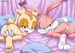  2girls animal_ears anus ass babs_bunny bbmbbf blush bow cream_the_rabbit crossover feet female_focus from_behind furry furry_female half-closed_eyes loli looking_at_viewer multiple_girls open_mouth palcomix pillow presenting pussy pussy_juice rabbit sonic_(series) spread_pussy tail take_your_pick teeth tiny_toon_adventures uncensored watermark web_address  rating:Explicit score:190 user:Domestic_Importer