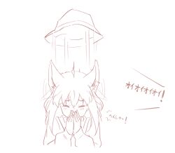  1girl ahoge animal_ear_fluff animal_ears bucket_hat crossed_bangs double-parted_bangs extra_ears fox_ears fox_girl hat highres hololive hyde_(tabakko) long_hair low-tied_long_hair motion_lines shirakami_fubuki sidelocks simple_background sketch sneezing solo virtual_youtuber white_background white_hair 