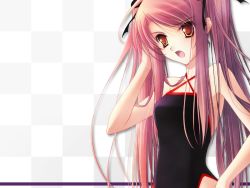  1girl character_request checkered_background gagraphic long_hair nishiwaki_yuuri official_art official_wallpaper one-piece_swimsuit pink_hair school_swimsuit shamrock_(novel) solo standing suigetsu swimsuit twintails very_long_hair wallpaper 