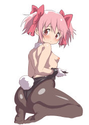 1girl bare_shoulders hateri kaname_madoka looking_at_viewer mahou_shoujo_madoka_magica nipples pink_eyes pink_hair rabbit_ears simple_background solo twintails  rating:Explicit score:12 user:victusr34