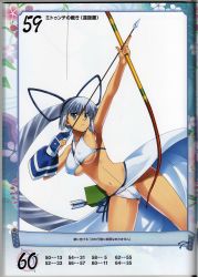00s 1girl absurdres arrow_(projectile) bikini blue_eyes bow_(weapon) breasts covered_erect_nipples drawing_bow gloves hairband highres holding holding_bow_(weapon) holding_weapon large_breasts long_hair majikina_mina navel panties ponytail queen&#039;s_blade queen&#039;s_gate revealing_clothes samurai_spirits shinozuka_atsuto shiny_skin sideboob skindentation snk solo swimsuit underboob underwear weapon white_hair rating:Questionable score:17 user:danbooru