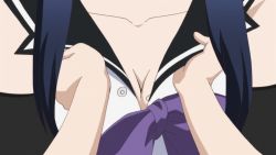 10s 1girl animated animated_gif anime_screenshot assisted_exposure breasts gokukoku_no_brynhildr kuroha_neko large_breasts nipples solo_focus rating:Questionable score:55 user:lkuroi