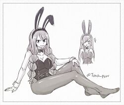 2girls animal_ears bare_shoulders braid breasts cleavage erza_scarlet fairy_tail fake_animal_ears fake_bunny_ears hair_over_one_eye irene_belserion large_breasts long_hair mother_and_daughter multiple_girls rabbit_ears