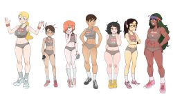 6+girls abs bad_id bad_tumblr_id bags_under_eyes black_hair blonde_hair blue_eyes blue_hair breasts brown_hair camera character_name colo_(nagrolaz) contrapposto crossed_arms dark-skinned_female dark_skin eyebrows fingerless_gloves flat_chest full_body glasses gloves goggles goggles_around_neck green_eyes green_hair grin groin group_picture hair_over_one_eye half-closed_eyes hand_on_own_hip hands_on_own_hips headband height_chart height_difference hip_bones kneehighs large_breasts lineup loli long_hair midriff muffin_top multiple_girls muscular muscular_female navel orange_hair original petite plump ponytail semi-rimless_eyewear shoes short_hair short_shorts shorts simple_background size_difference small_breasts smile sneakers socks sports_bra standing susan_(colo) thick_eyebrows tomboy toned under-rim_eyewear very_dark_skin wan_(colo) white_background wristband yellow_eyes rating:Questionable score:174 user:danbooru