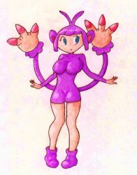  1girl ambipom animal_ears blue_eyes boots breasts creatures_(company) game_freak gen_4_pokemon hip_focus huge_breasts latex legs nintendo personification pokemon purple_hair shoes smile solo  rating:Questionable score:10 user:Ssejú