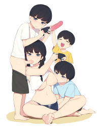  1girl 3boys ^_^ ^o^ age_difference barefoot black_hair blue_eyes blush braid breast_sucking breasts brother_and_sister brothers censored closed_eyes clothes_lift clothes_pull controller dildo elder_sister_(pepper0) erection expressionless feet fellatio fingering game_controller group_sex hand_under_clothes hetero highres incest indian_style kneeling large_breasts looking_at_viewer mosaic_censoring multiple_boys multitasking navel onee-shota oral original pants pants_pull penis pepper0 playing_games sex_toy shirt_lift shorts shota siblings sitting soles standing tank_top toes twin_braids  rating:Explicit score:1656 user:danbooru