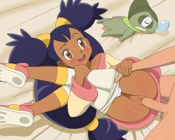  1boy 1girl axew black_hair blush brown_eyes censored child_on_child cleft_of_venus clothed_female_nude_male clothed_sex clothes_pull creature creatures_(company) dark-skinned_female dark_skin dutch_angle game_freak gen_5_pokemon happy_sex hetero highres interracial iris_(pokemon) jitan_(jjvm4477) leggings leggings_pull legs_together legs_up loli long_hair low-tied_long_hair lying mosaic_censoring nintendo nose_bubble nude on_back panties pants pants_pull panty_pull penis pink_footwear pointless_censoring pokemon pokemon_(anime) pokemon_(creature) pokemon_bw_(anime) pussy raised_eyebrow sex shoes shota sleeping smile sneakers snot_bubble thigh_grab thighs_together underwear vaginal white_panties  rating:Explicit score:519 user:jameskb1