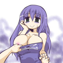 2girls areola_slip assisted_exposure bags_under_eyes bare_shoulders blush breasts cleavage creatures_(company) dress dress_tug female_pov game_freak gen_1_pokemon green_eyes holding_hands interlocked_fingers koffing large_breasts long_hair multiple_girls nintendo personification pokemon pov purple_hair seki_(red_shine) smile strapless strapless_dress sweatdrop weezing yuri rating:Questionable score:46 user:danbooru