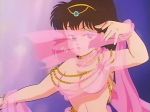  1980s_(style) animated atsuko_fukune blue_eyes breasts brown_hair dancer dancing eyeshadow harem_outfit jewelry lots_of_jewelry makeup mugen_shinshi retro_artstyle ponytail retro_artstyle see-through video video  rating:Questionable score:38 user:tongolele