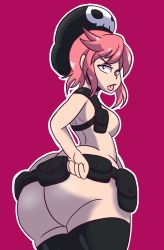 1girl ass belt black_thighhighs bottomless breasts doeswhatever hat highres huge_ass jakuzure_nonon kill_la_kill looking_at_viewer nudist_beach_uniform pink_background pink_hair short_hair sideboob small_breasts solo thick_thighs thighhighs thighs tongue tongue_out utility_belt wide_hips rating:Questionable score:37 user:JustHere4Butts