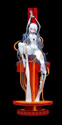  1girl absurdres alternate_hair_length alternate_hairstyle angel_(evangelion) ayanami_rei black_background blackcat_enjia blue_hair bodysuit breasts commentary cross crucifixion cuffs disembodied_hand english_commentary evangelion:_3.0+1.0_thrice_upon_a_time frown groin hair_between_eyes handcuffs highres holding_another&#039;s_leg impaled interface_headset light_blue_hair lilith_(evangelion) long_hair looking_at_viewer medium_breasts neon_genesis_evangelion no_shoes pilot_suit plugsuit rebuild_of_evangelion red_eyes science_fiction shackles simple_background solo teeth torn_bodysuit torn_clothes upper_teeth_only very_long_hair white_bodysuit 