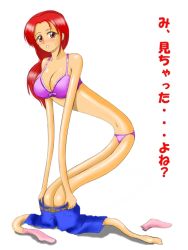  1girl bra elastic legs red_hair solo underwear  rating:Questionable score:3 user:Notachance99