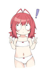  ! 1girl :&lt; antenna_hair bare_arms bare_shoulders blush_stickers bow bow_bra bow_panties bra chibi closed_mouth collarbone commentary cropped_legs double_v gluteal_fold hands_up highres looking_to_the_side looking_up low_twintails navel original panties red_hair sakuraba_hikaru_(loveindog) simple_background solo symbol-only_commentary twintails underwear underwear_only v white_background white_panties 