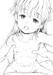  1boy 1girl age_difference cowgirl_position hair_ornament hetero loli looking_at_viewer monochrome nipple_stimulation original pov sex size_difference straddling takei_shikin vaginal 
