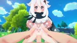  1boy 1girl 3d animated assertive_female blush chris_flandre clothed_female_nude_male cloud continuous_ejaculation cum cum_in_pussy cum_overflow ejaculation flower genshin_impact girl_on_top grass happy_sex hetero highres koikatsu_(medium) loli looking_at_viewer mini_person minigirl moaning nude outdoors paimon_(genshin_impact) penis pov pov_crotch pov_hands sex short_hair size_difference sky smile solo_focus sound spread_legs tagme torso_grab tree uncensored vaginal video waist_grab white_hair  rating:Explicit score:1074 user:raiju7